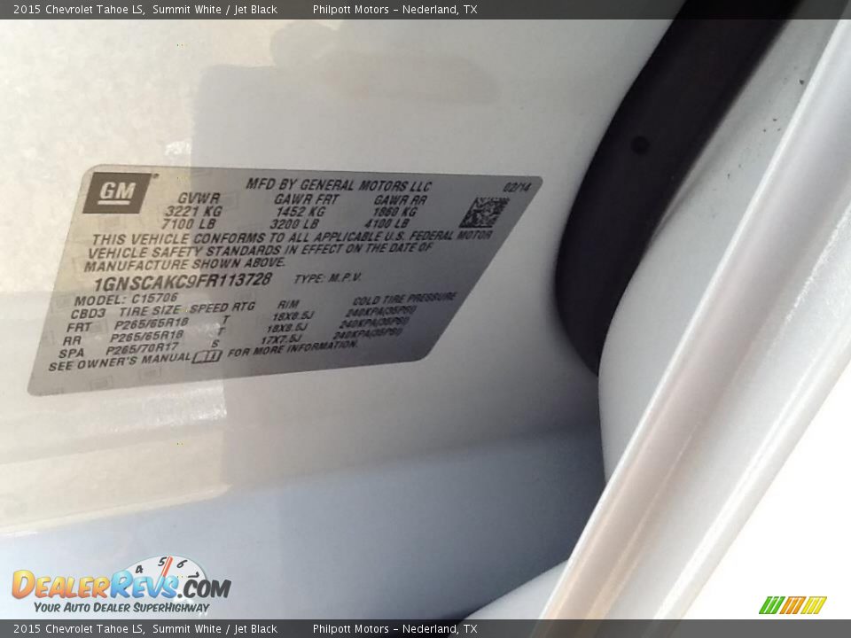 2015 Chevrolet Tahoe LS Summit White / Jet Black Photo #6