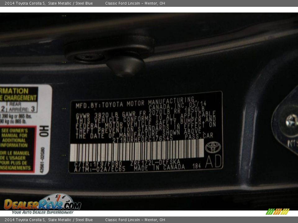 2014 Toyota Corolla S Slate Metallic / Steel Blue Photo #16