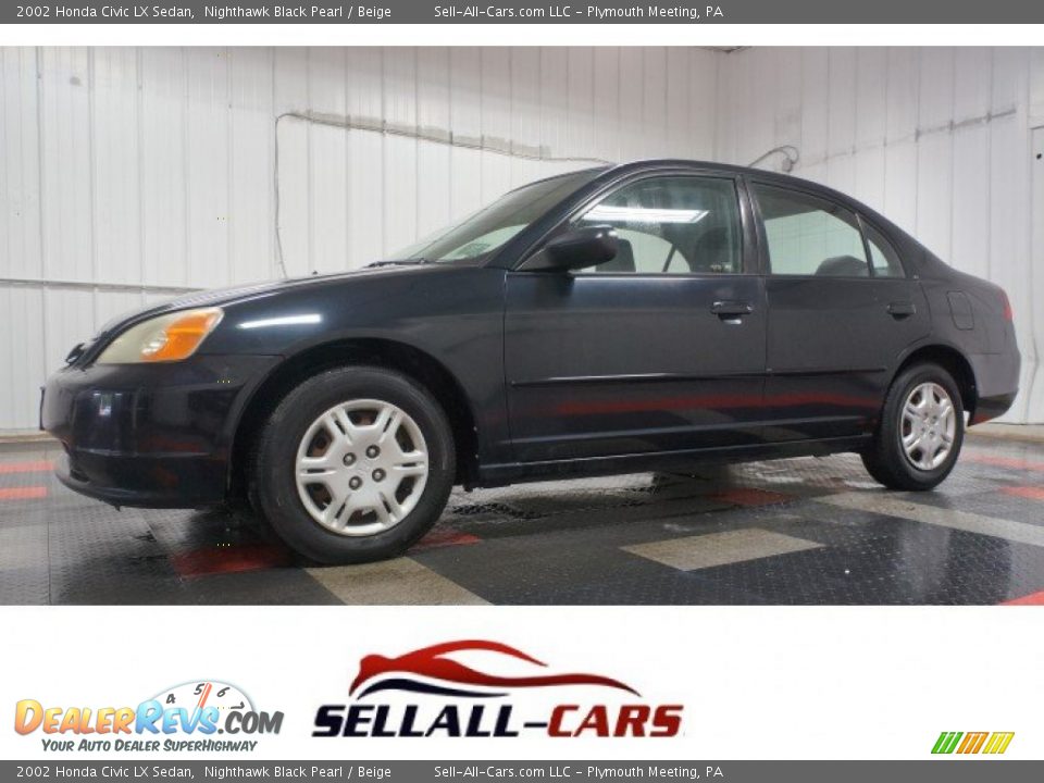 2002 Honda Civic LX Sedan Nighthawk Black Pearl / Beige Photo #1