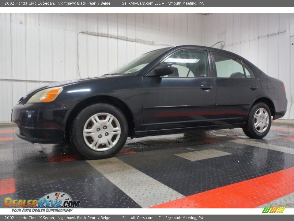 2002 Honda Civic LX Sedan Nighthawk Black Pearl / Beige Photo #2