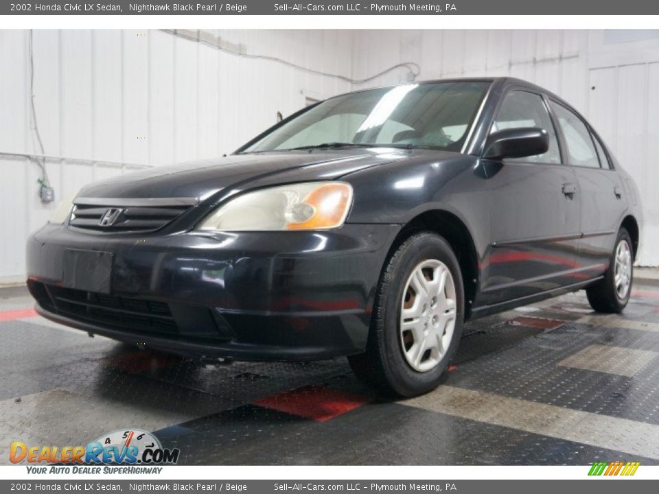 2002 Honda Civic LX Sedan Nighthawk Black Pearl / Beige Photo #3
