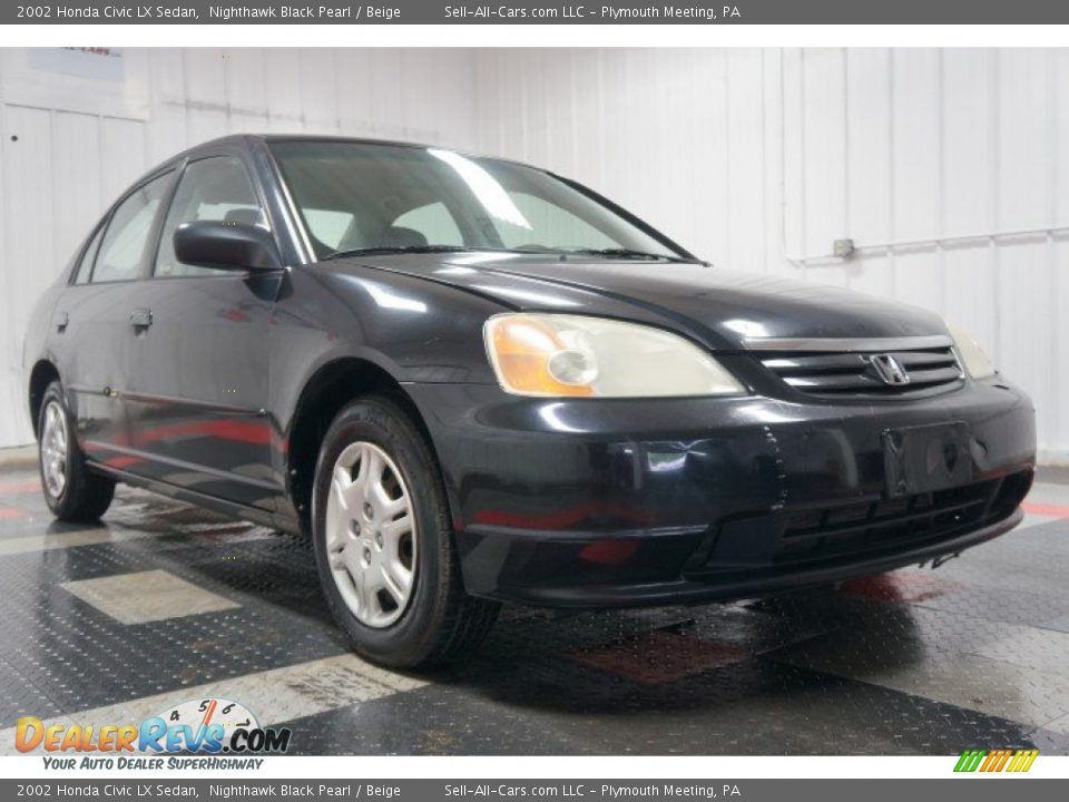 2002 Honda Civic LX Sedan Nighthawk Black Pearl / Beige Photo #5