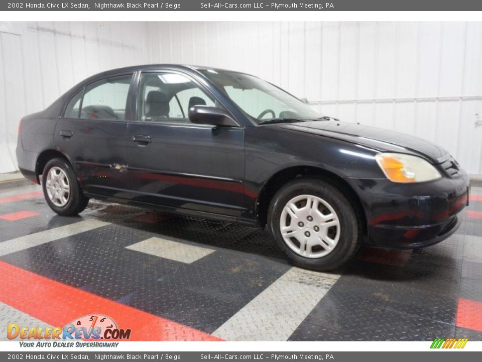 2002 Honda Civic LX Sedan Nighthawk Black Pearl / Beige Photo #6