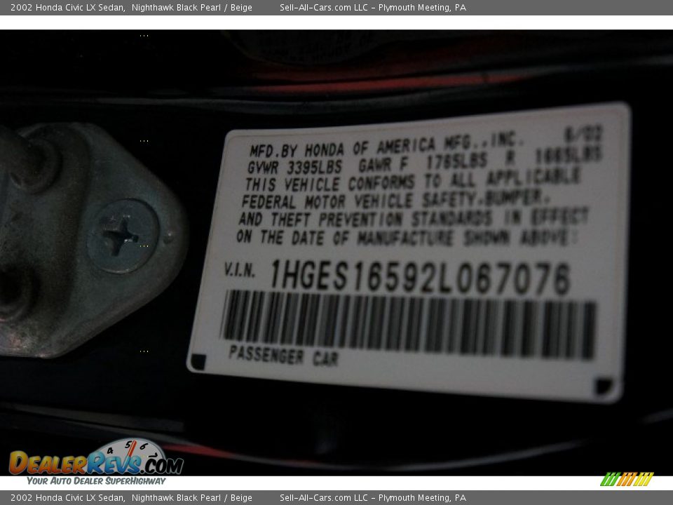 2002 Honda Civic LX Sedan Nighthawk Black Pearl / Beige Photo #14