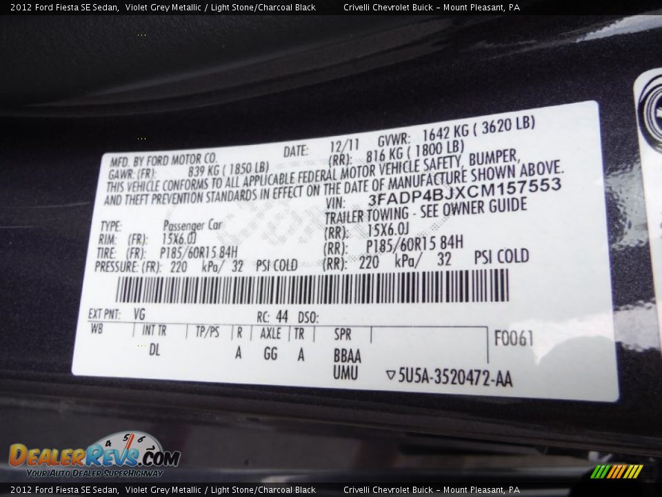 2012 Ford Fiesta SE Sedan Violet Grey Metallic / Light Stone/Charcoal Black Photo #29