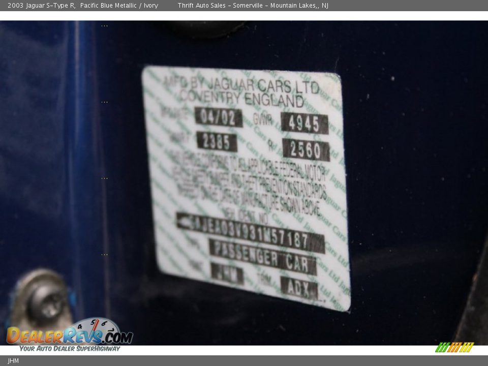 Jaguar Color Code JHM Pacific Blue Metallic