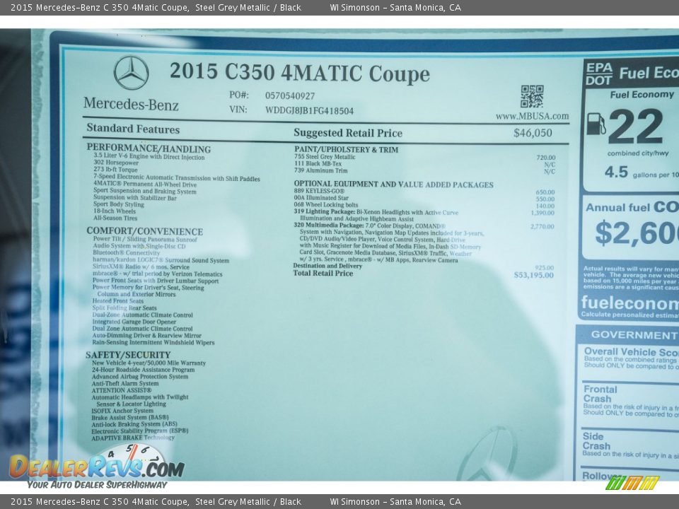 2015 Mercedes-Benz C 350 4Matic Coupe Window Sticker Photo #11