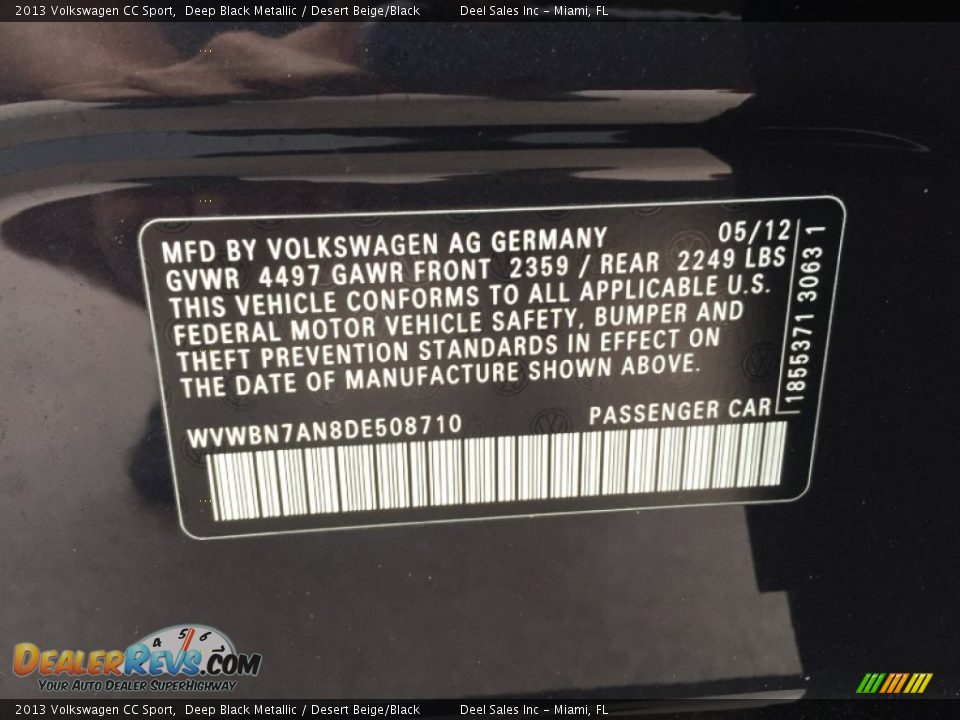 2013 Volkswagen CC Sport Deep Black Metallic / Desert Beige/Black Photo #14