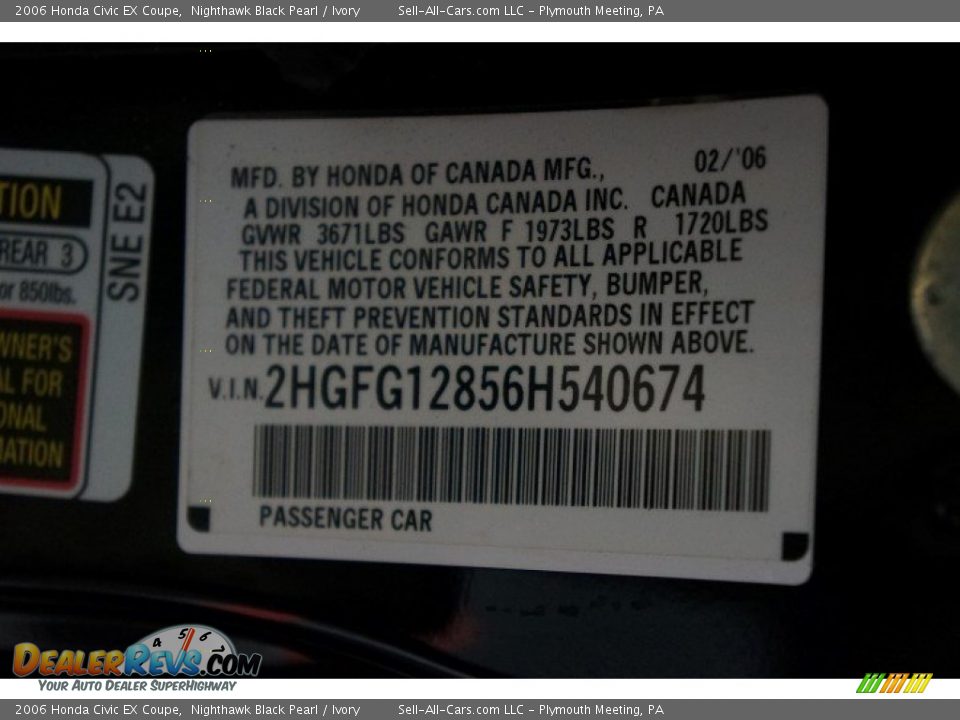 2006 Honda Civic EX Coupe Nighthawk Black Pearl / Ivory Photo #14