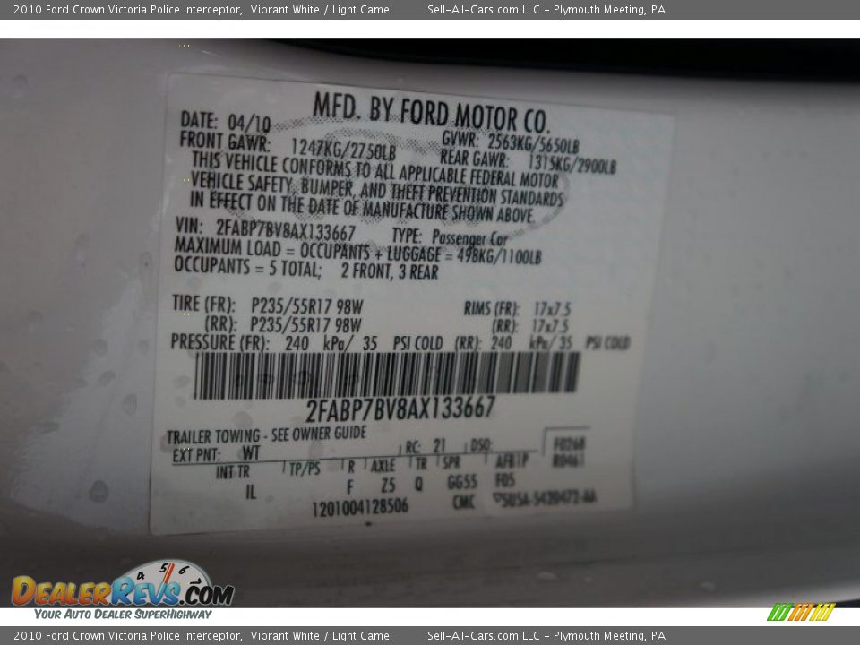 2010 Ford Crown Victoria Police Interceptor Vibrant White / Light Camel Photo #14