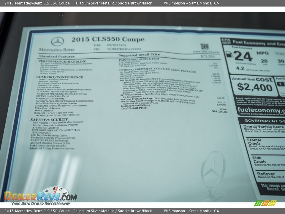 2015 Mercedes-Benz CLS 550 Coupe Window Sticker Photo #11