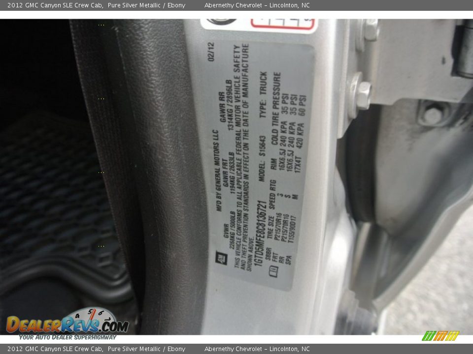 2012 GMC Canyon SLE Crew Cab Pure Silver Metallic / Ebony Photo #28