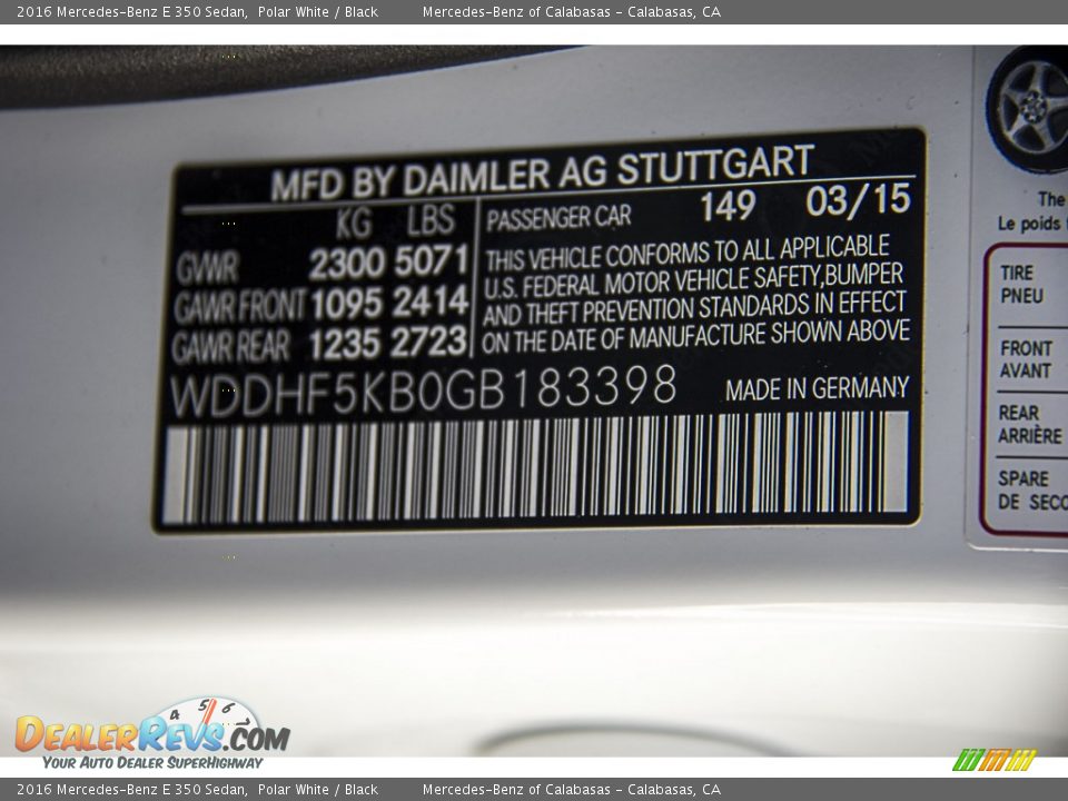 2016 Mercedes-Benz E 350 Sedan Polar White / Black Photo #7