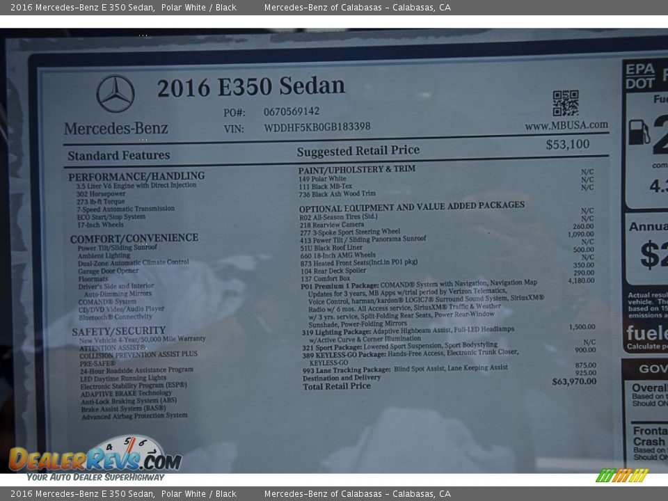 2016 Mercedes-Benz E 350 Sedan Polar White / Black Photo #11