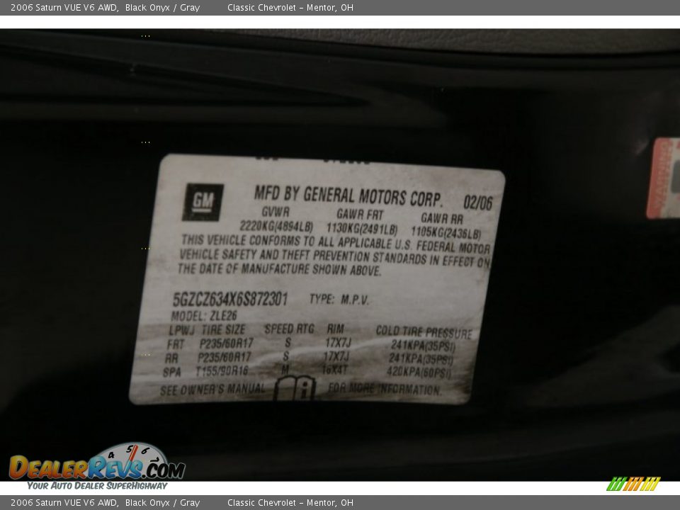 2006 Saturn VUE V6 AWD Black Onyx / Gray Photo #17