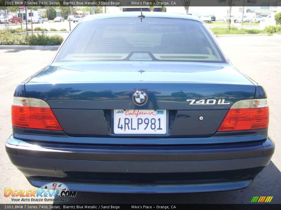 2001 BMW 7 Series 740iL Sedan Biarritz Blue Metallic / Sand Beige Photo #4