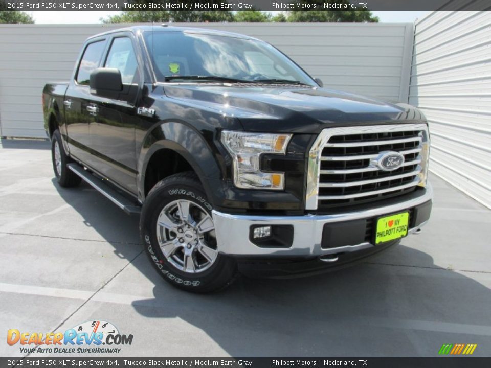 2015 Ford F150 XLT SuperCrew 4x4 Tuxedo Black Metallic / Medium Earth Gray Photo #1