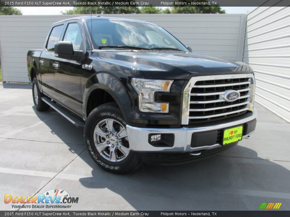 2015 Ford F150 XLT SuperCrew 4x4 Tuxedo Black Metallic / Medium Earth Gray Photo #2
