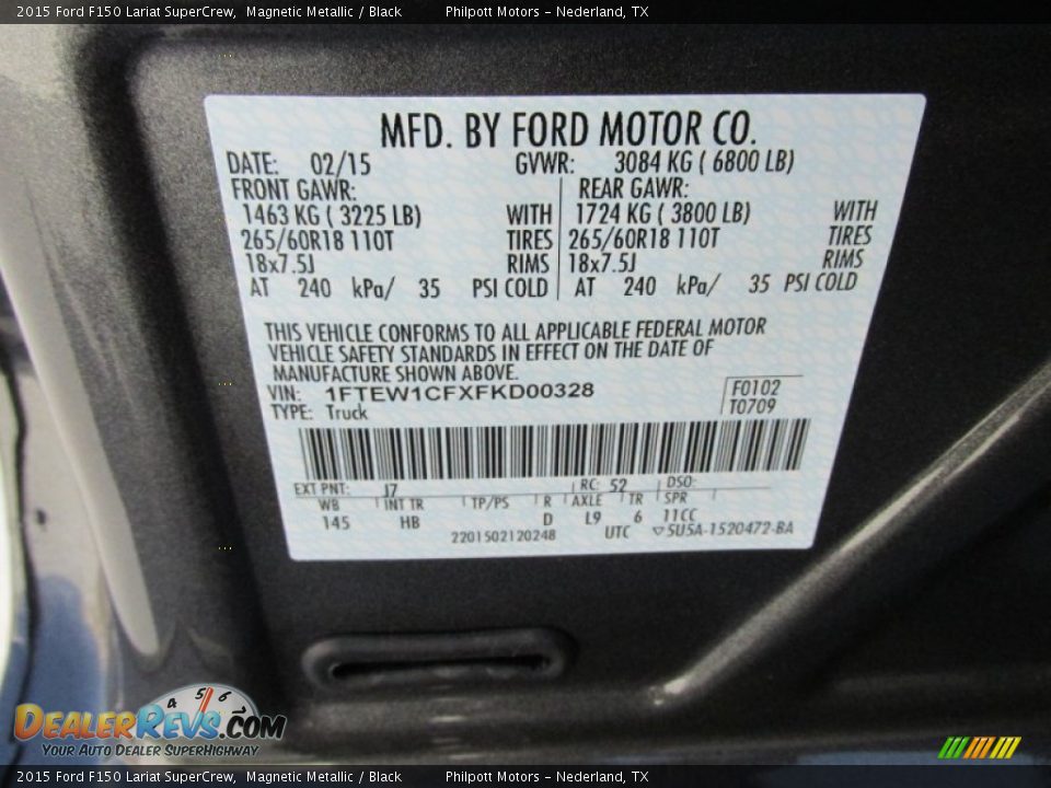 2015 Ford F150 Lariat SuperCrew Magnetic Metallic / Black Photo #36