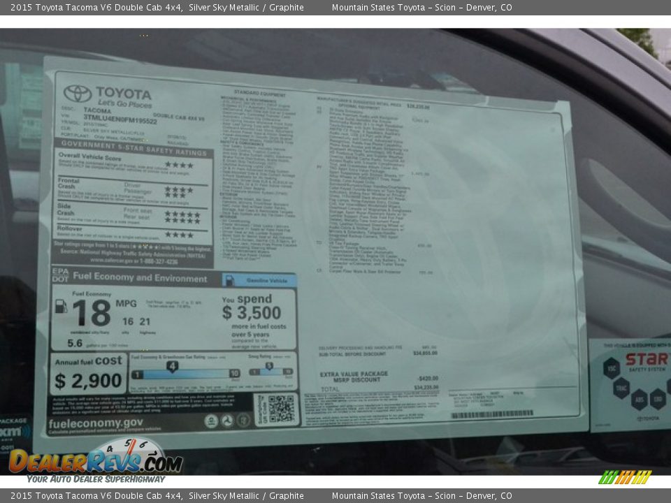 2015 Toyota Tacoma V6 Double Cab 4x4 Silver Sky Metallic / Graphite Photo #10