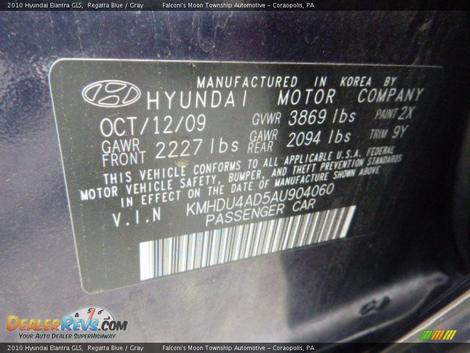 2010 Hyundai Elantra GLS Regatta Blue / Gray Photo #4