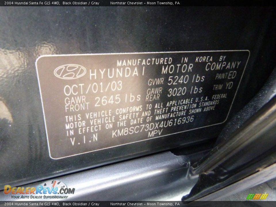 2004 Hyundai Santa Fe GLS 4WD Black Obsidian / Gray Photo #14