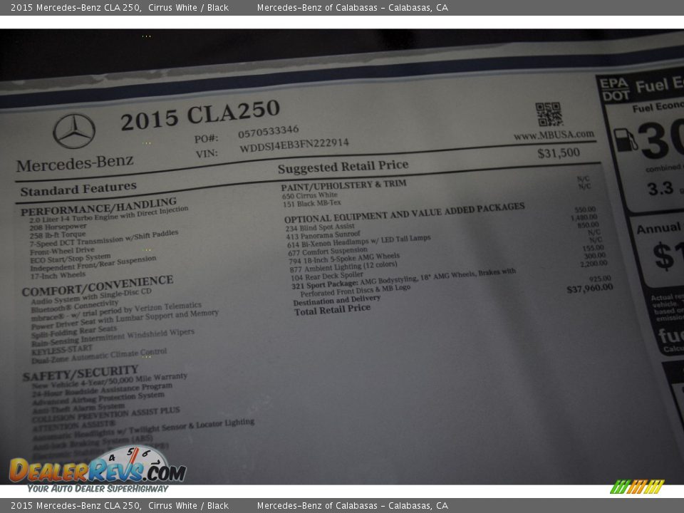 2015 Mercedes-Benz CLA 250 Cirrus White / Black Photo #11