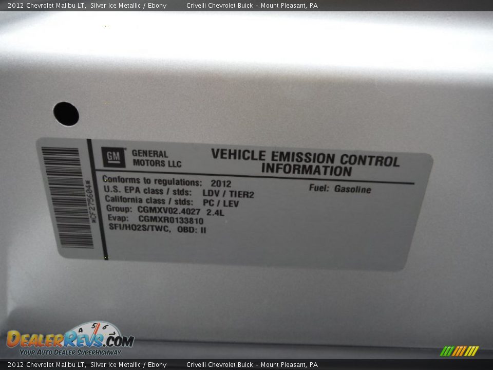2012 Chevrolet Malibu LT Silver Ice Metallic / Ebony Photo #12