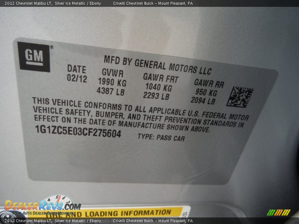 2012 Chevrolet Malibu LT Silver Ice Metallic / Ebony Photo #34