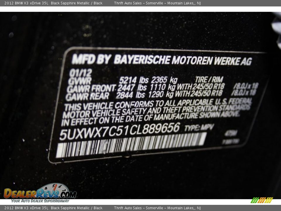 2012 BMW X3 xDrive 35i Black Sapphire Metallic / Black Photo #22