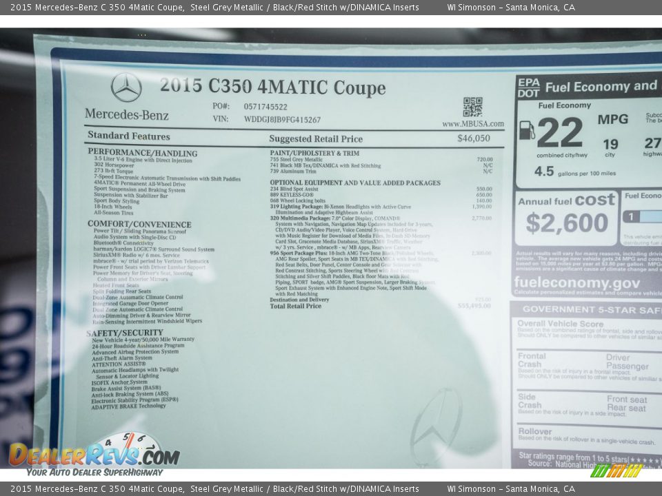 2015 Mercedes-Benz C 350 4Matic Coupe Window Sticker Photo #11