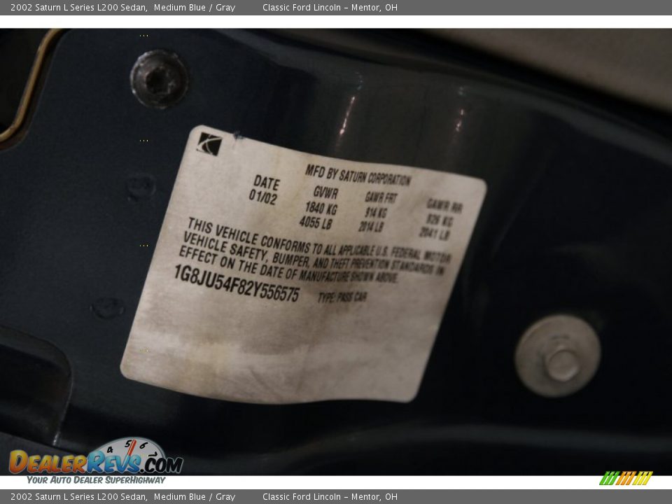 2002 Saturn L Series L200 Sedan Medium Blue / Gray Photo #13