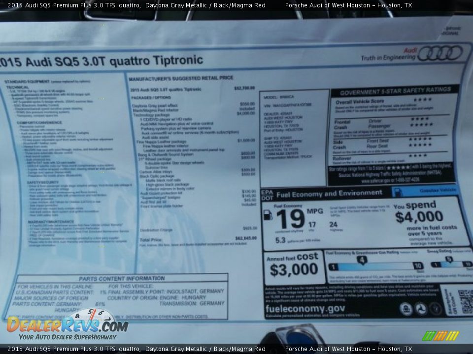 2015 Audi SQ5 Premium Plus 3.0 TFSI quattro Daytona Gray Metallic / Black/Magma Red Photo #32