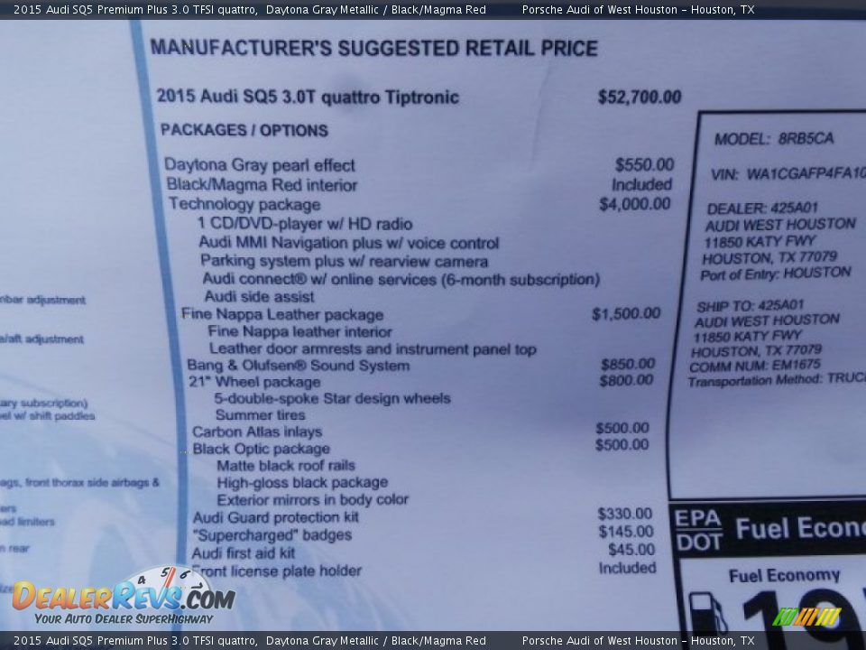 2015 Audi SQ5 Premium Plus 3.0 TFSI quattro Daytona Gray Metallic / Black/Magma Red Photo #33