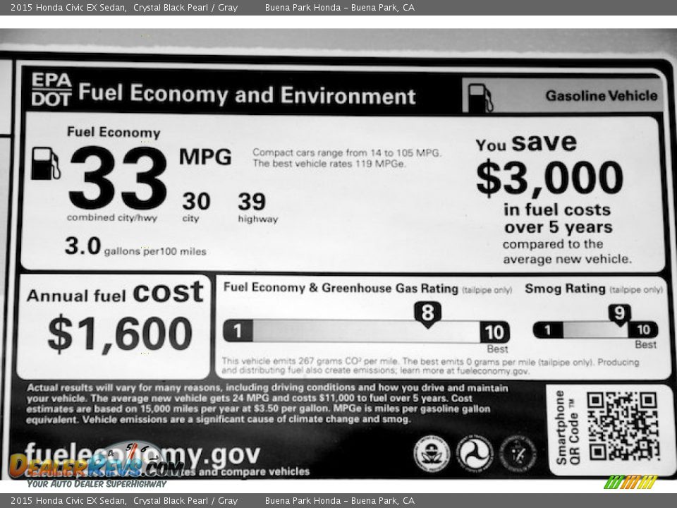 2015 Honda Civic EX Sedan Crystal Black Pearl / Gray Photo #20