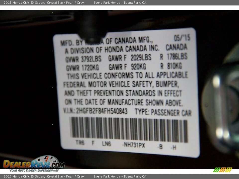 2015 Honda Civic EX Sedan Crystal Black Pearl / Gray Photo #22