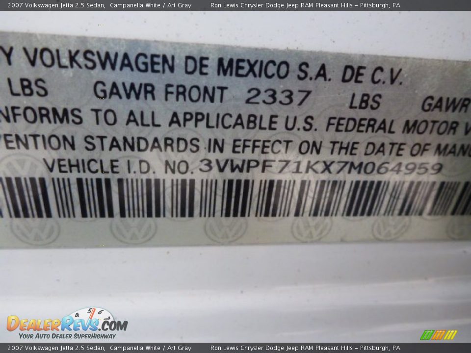 2007 Volkswagen Jetta 2.5 Sedan Campanella White / Art Gray Photo #13