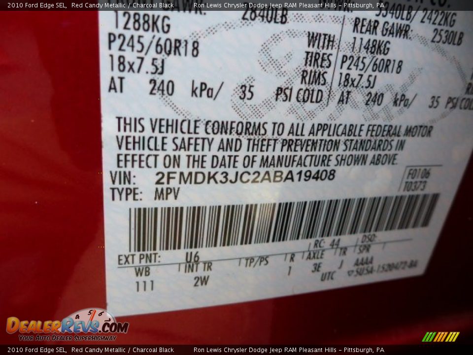 2010 Ford Edge SEL Red Candy Metallic / Charcoal Black Photo #14