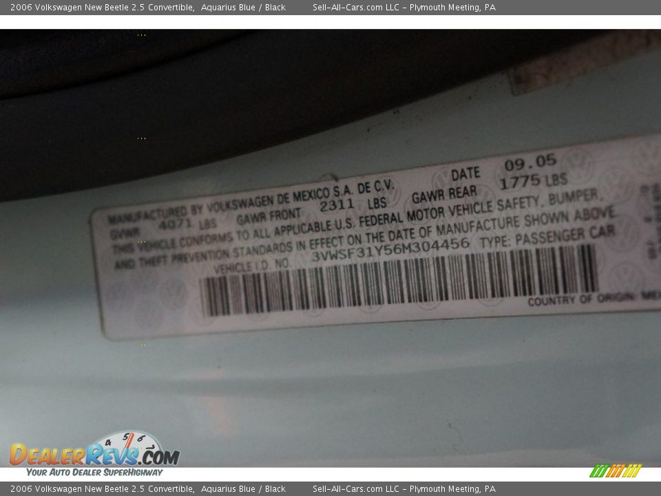 2006 Volkswagen New Beetle 2.5 Convertible Aquarius Blue / Black Photo #29