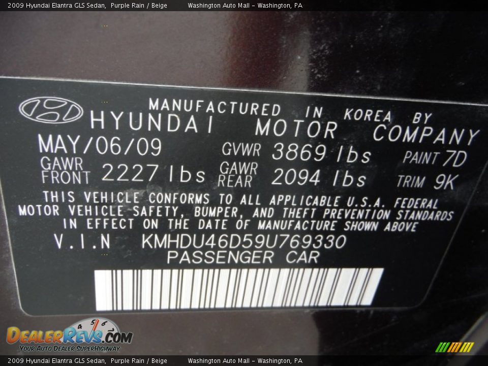 2009 Hyundai Elantra GLS Sedan Purple Rain / Beige Photo #19