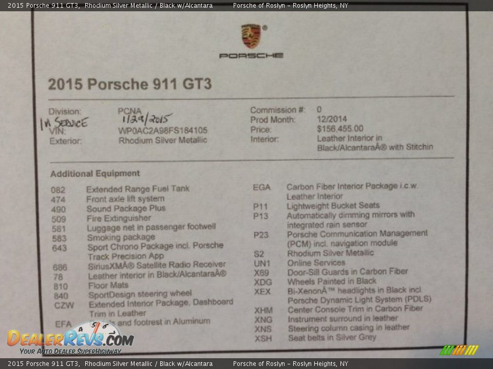 2015 Porsche 911 GT3 Window Sticker Photo #24