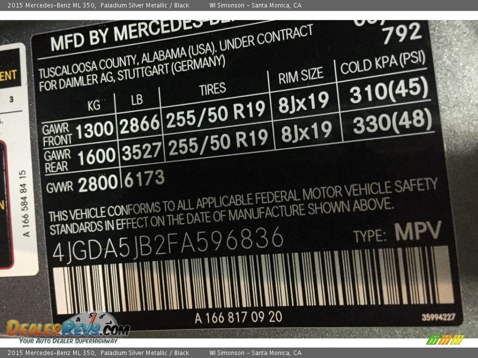 2015 Mercedes-Benz ML 350 Paladium Silver Metallic / Black Photo #8