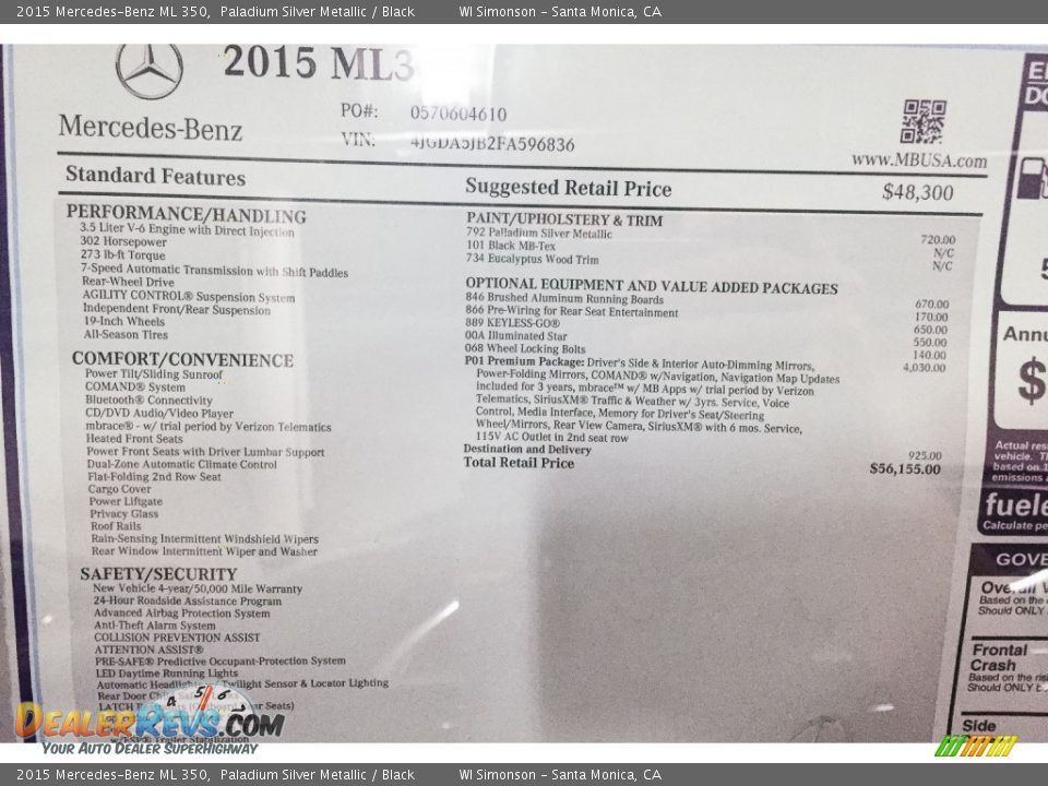 2015 Mercedes-Benz ML 350 Paladium Silver Metallic / Black Photo #11