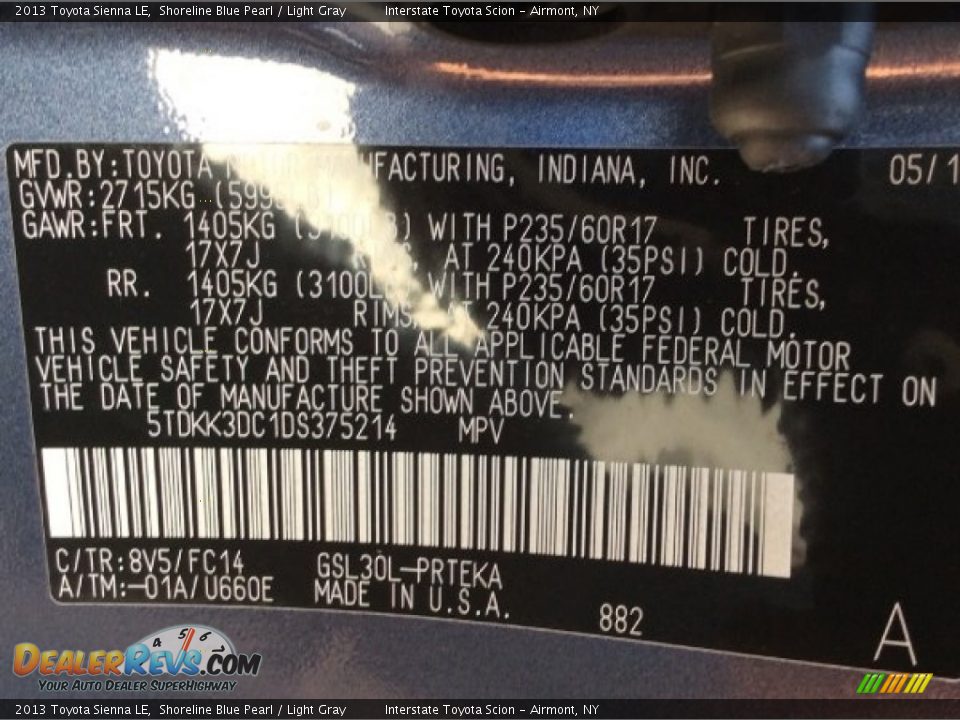 2013 Toyota Sienna LE Shoreline Blue Pearl / Light Gray Photo #23