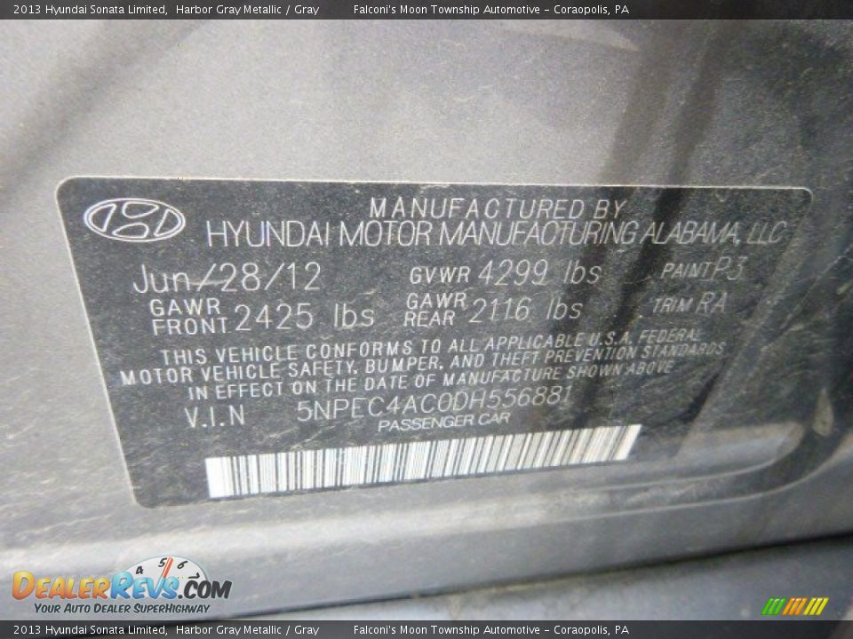 2013 Hyundai Sonata Limited Harbor Gray Metallic / Gray Photo #3