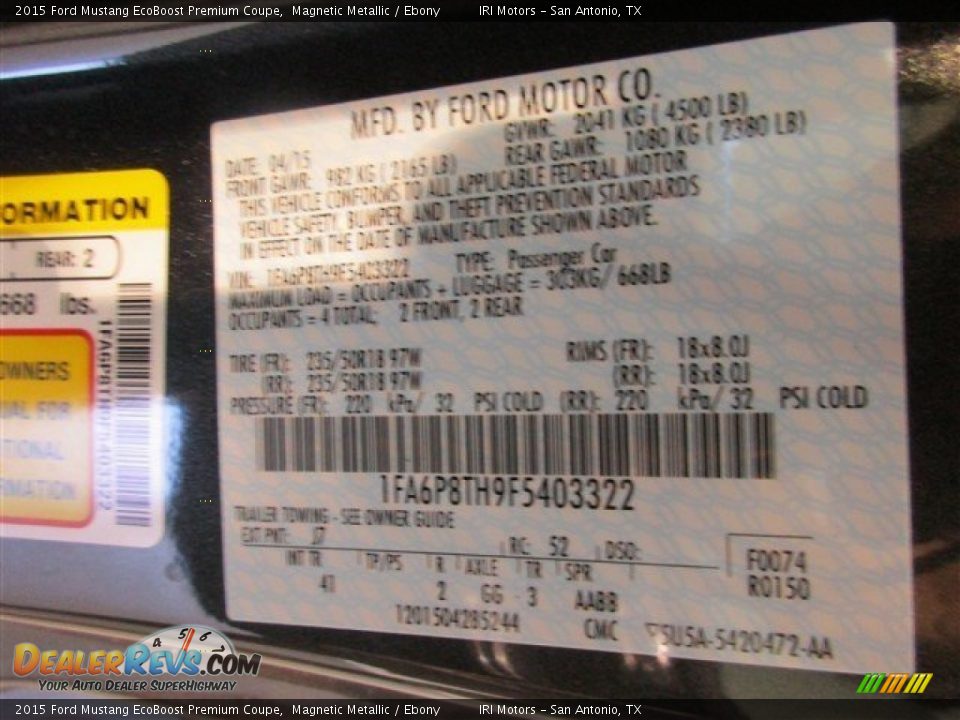 2015 Ford Mustang EcoBoost Premium Coupe Magnetic Metallic / Ebony Photo #14