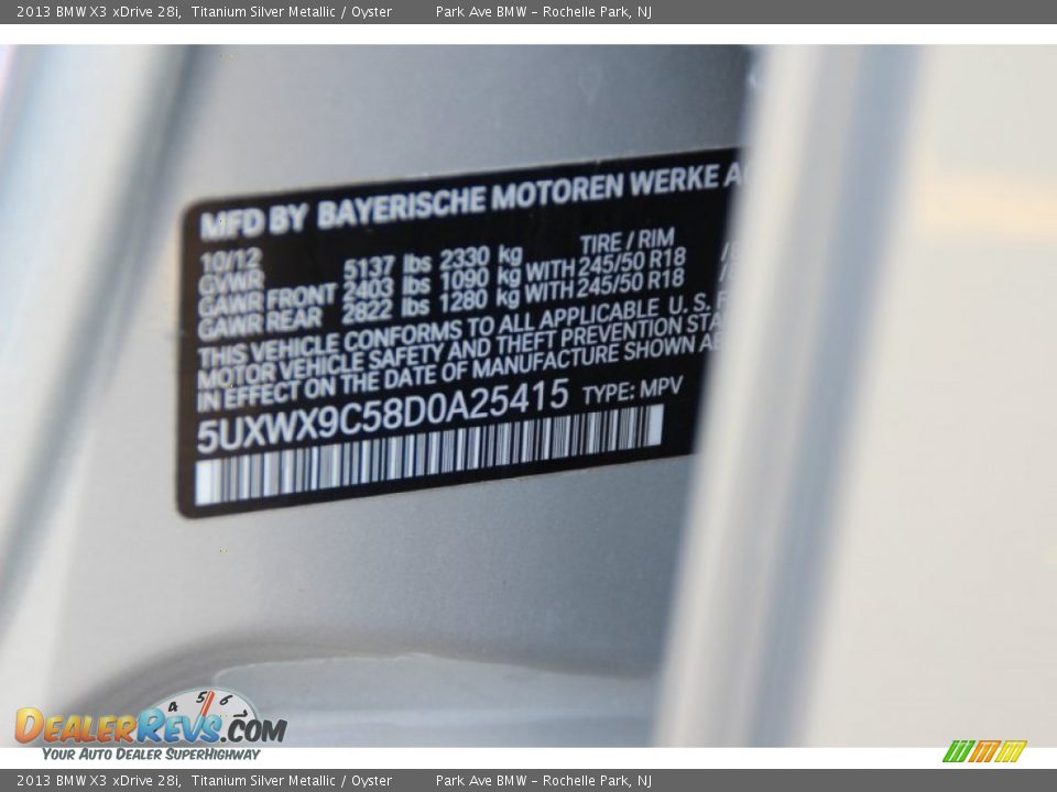 2013 BMW X3 xDrive 28i Titanium Silver Metallic / Oyster Photo #33