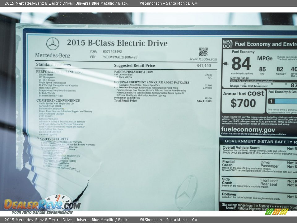 2015 Mercedes-Benz B Electric Drive Window Sticker Photo #11
