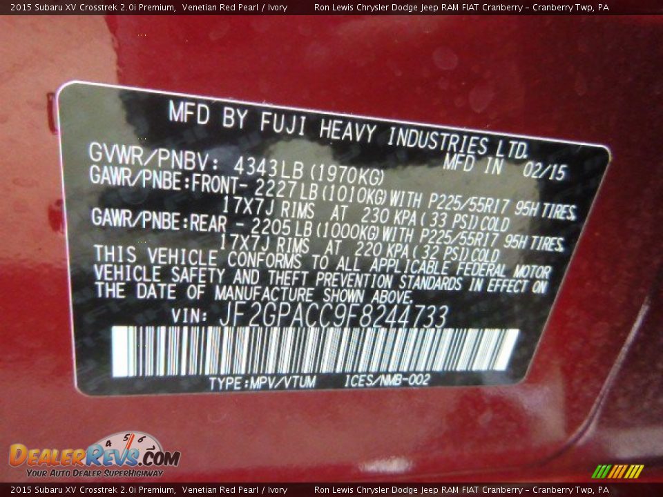 2015 Subaru XV Crosstrek 2.0i Premium Venetian Red Pearl / Ivory Photo #15