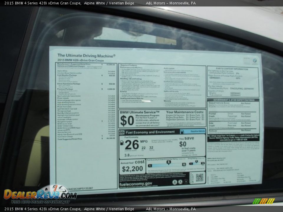 2015 BMW 4 Series 428i xDrive Gran Coupe Alpine White / Venetian Beige Photo #3